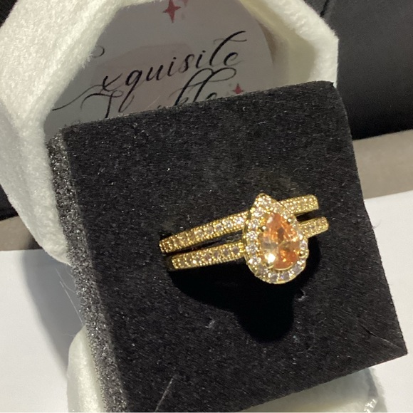 💋Beautiful 10k Gold Vermeil Pear Cut WaterDrop Morganite Cz Diamond Halo  Set - Picture 11 of 16